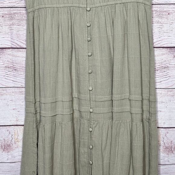 Lucky Brand Sage Green Cotton Gauze Tiered Midi Button Down Boho Dress Size XS - Picture 9 of 14